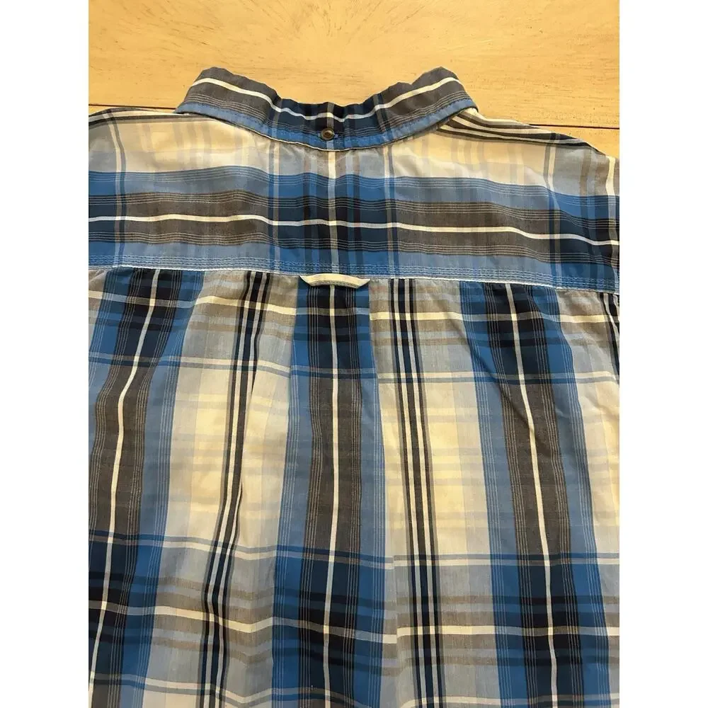 The North Face plaid blue yellow Shirt Men's Large Short-Sleeve western casual